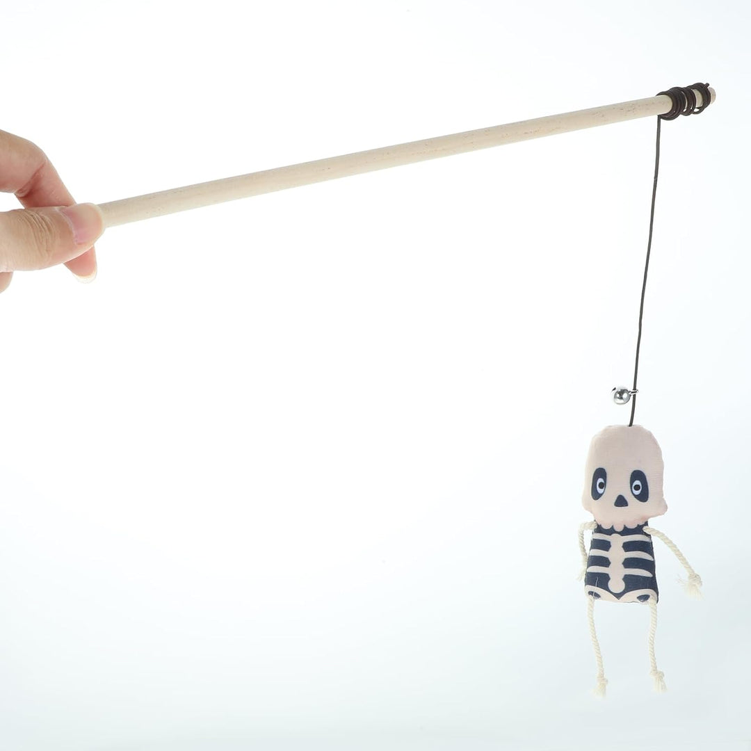 SmartyPet Skeleton Cat Teaser Wand Toy with Bell – Natural Wooden Stick (40cm)