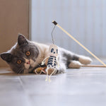 Load image into Gallery viewer, SmartyPet Skeleton Cat Teaser Wand Toy with Bell – Natural Wooden Stick (40cm)