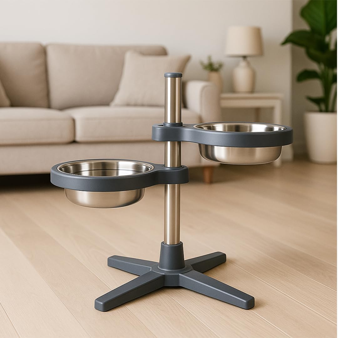 Adjustable Elevated Double Pet Bowl Stand for Cats & Dogs