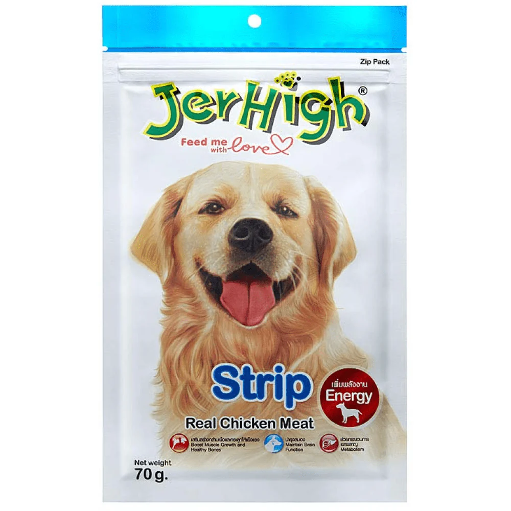 JerHigh Strip Chicken Dog Treats 70gm – Healthy & Delicious Training Snack for Dogs