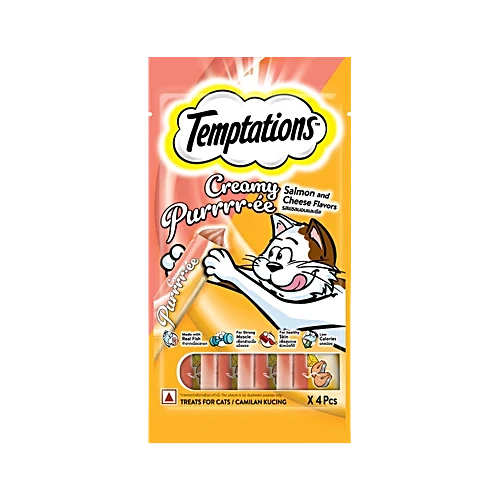 Temptations Creamy Purrrr ee Salmon & Cheese Cat Treats - 48g