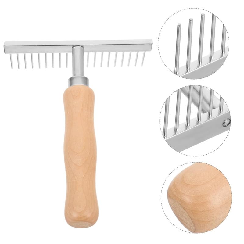 Wooden Handle T-Shape Undercoat Rake | Professional Grooming Comb for Dogs & Cats