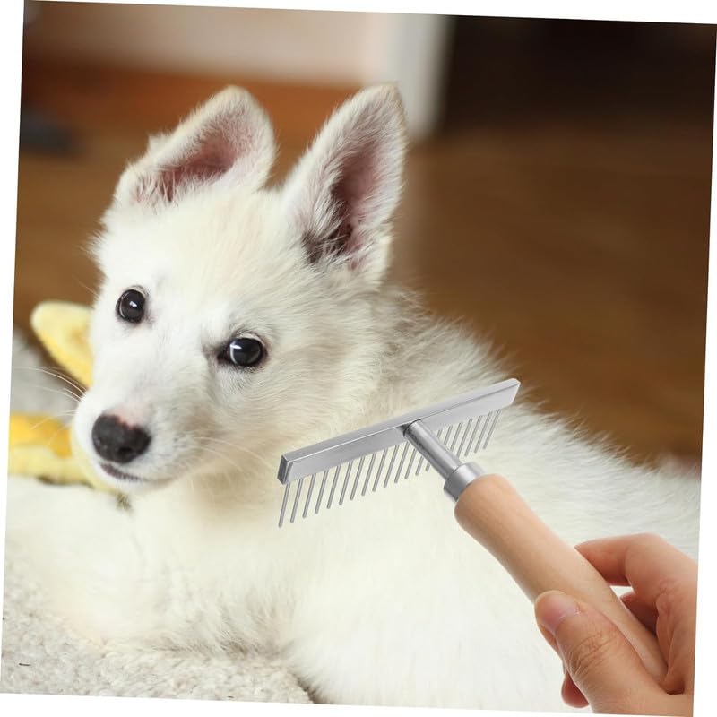 Wooden Handle T-Shape Undercoat Rake | Professional Grooming Comb for Dogs & Cats